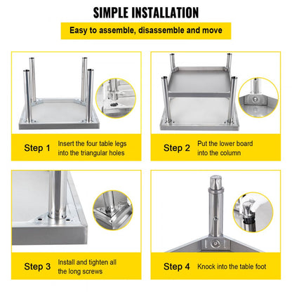 VV-ES-SS-2424 - Durable Stainless Steel Table with Adjustable Legs & 1000 lbs Capacity