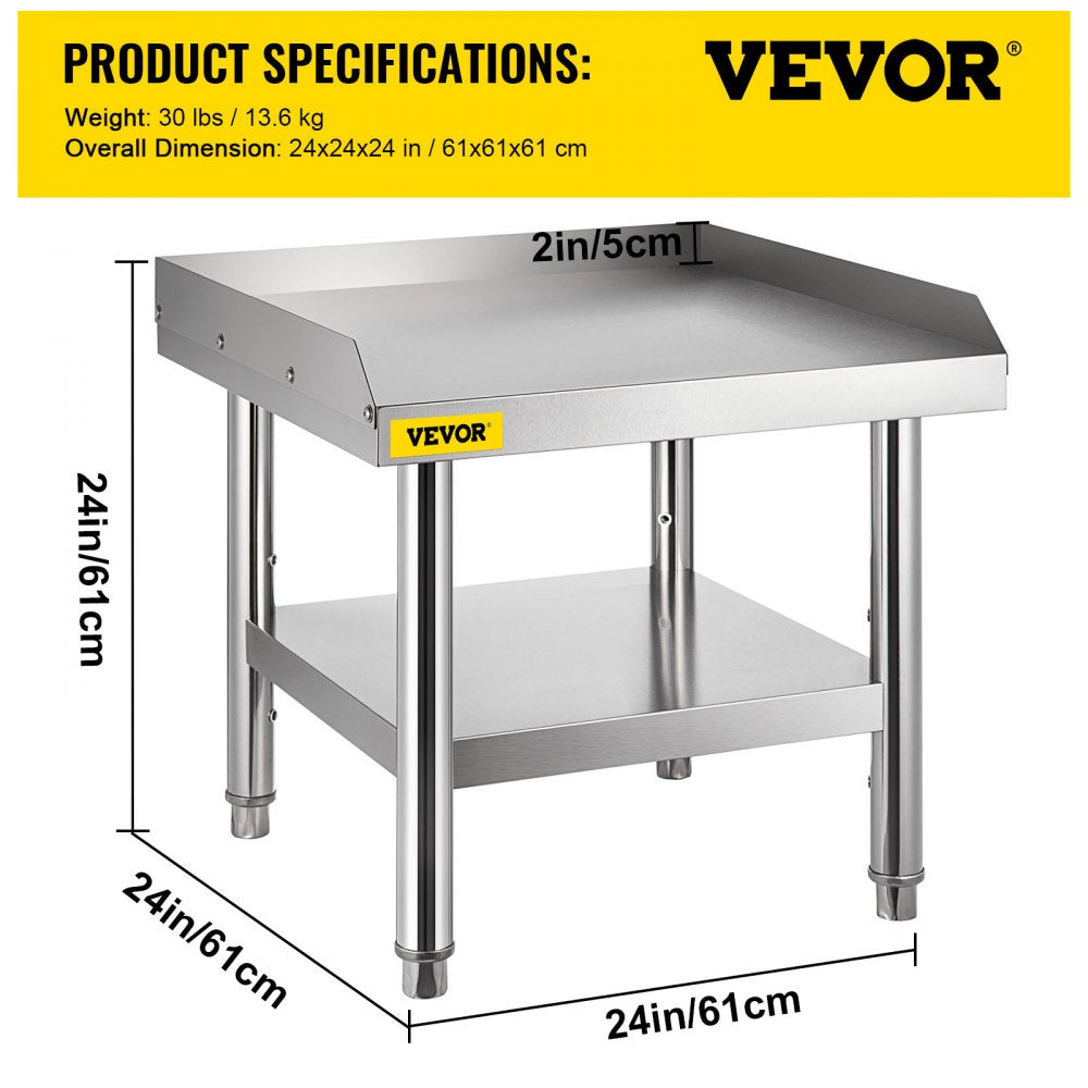 VV-ES-SS-2424 - Durable Stainless Steel Table with Adjustable Legs & 1000 lbs Capacity