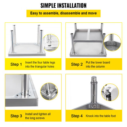 VV-ES-SS-4830 - Sturdy Stainless Steel Kitchen Stand, Supports 1000 lbs