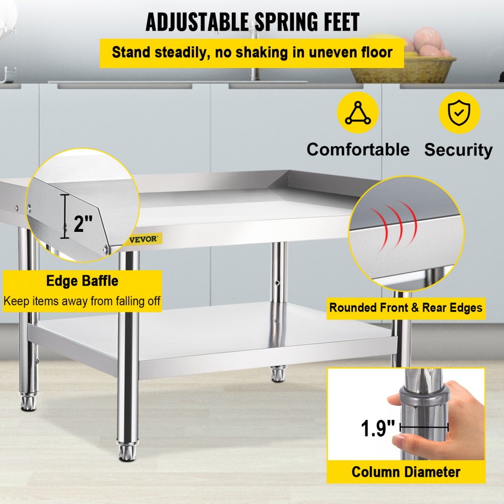 VV-ES-SS-6030 - Durable Stainless Steel Kitchen Equipment Table with Adjustable Legs