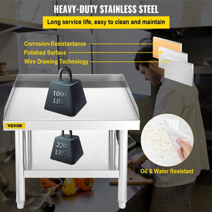VV-ES-SS-2428 - Durable Stainless Steel Kitchen Work Table with Adjustable Legs