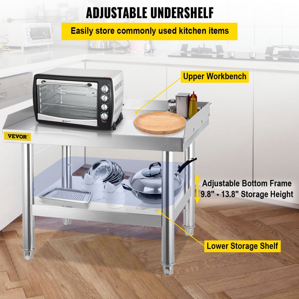 VV-ES-SS-2428 - Durable Stainless Steel Kitchen Work Table with Adjustable Legs