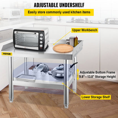 VV-ES-SS-2428 - Durable Stainless Steel Kitchen Work Table with Adjustable Legs