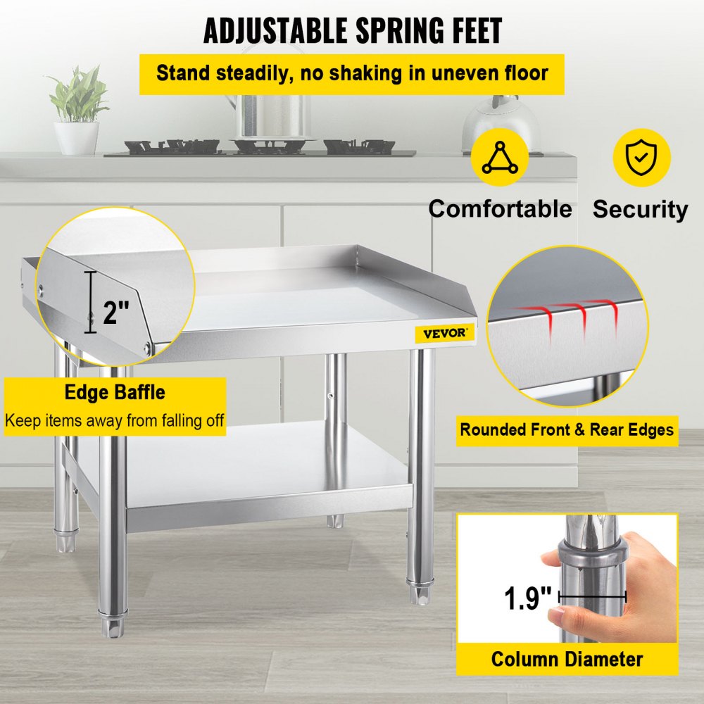 VV-ES-SS-2428 - Durable Stainless Steel Kitchen Work Table with Adjustable Legs