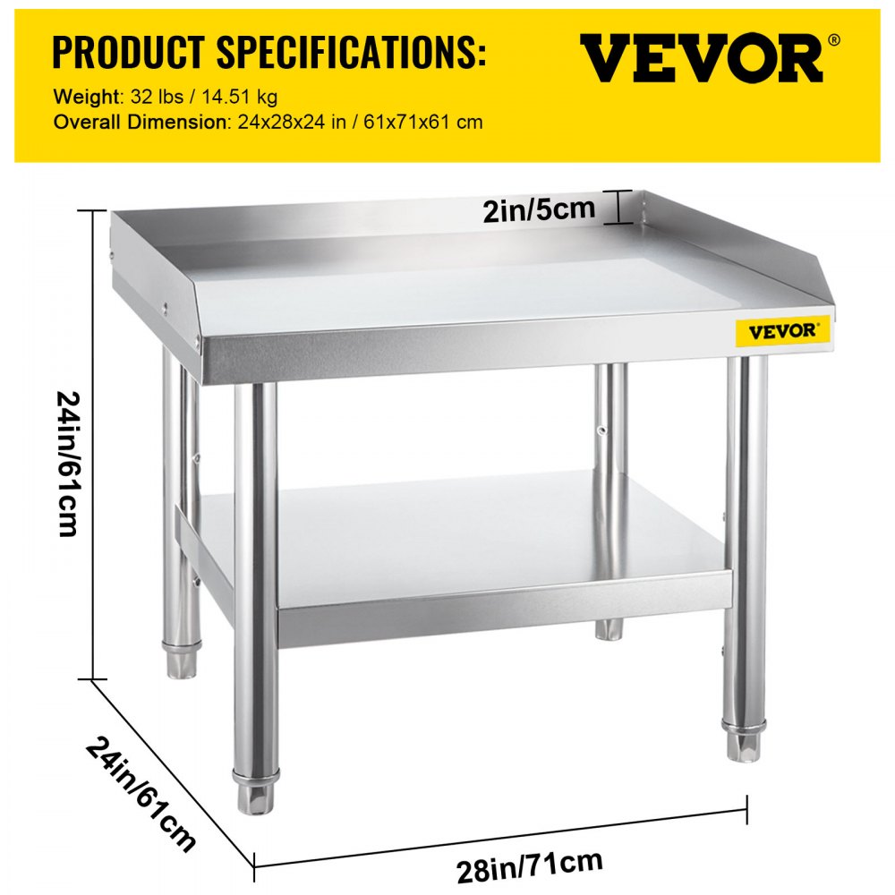VV-ES-SS-2428 - Durable Stainless Steel Kitchen Work Table with Adjustable Legs