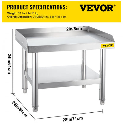 VV-ES-SS-2428 - Durable Stainless Steel Kitchen Work Table with Adjustable Legs