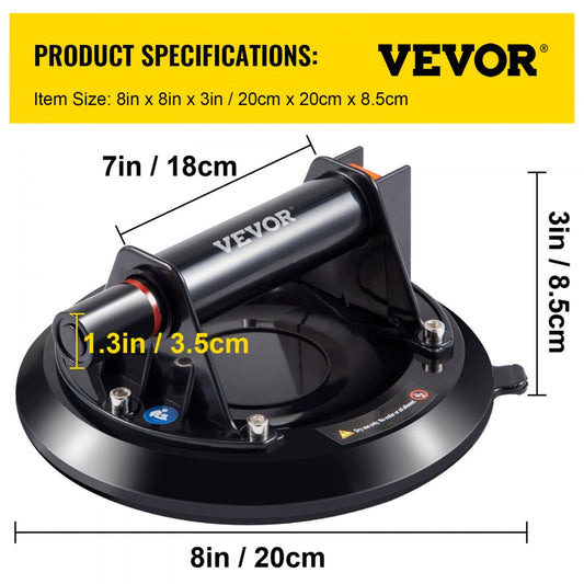 VV-MLH-LM8 - 8'' Glass Lifting Suction Cup with 220 lbs Capacity