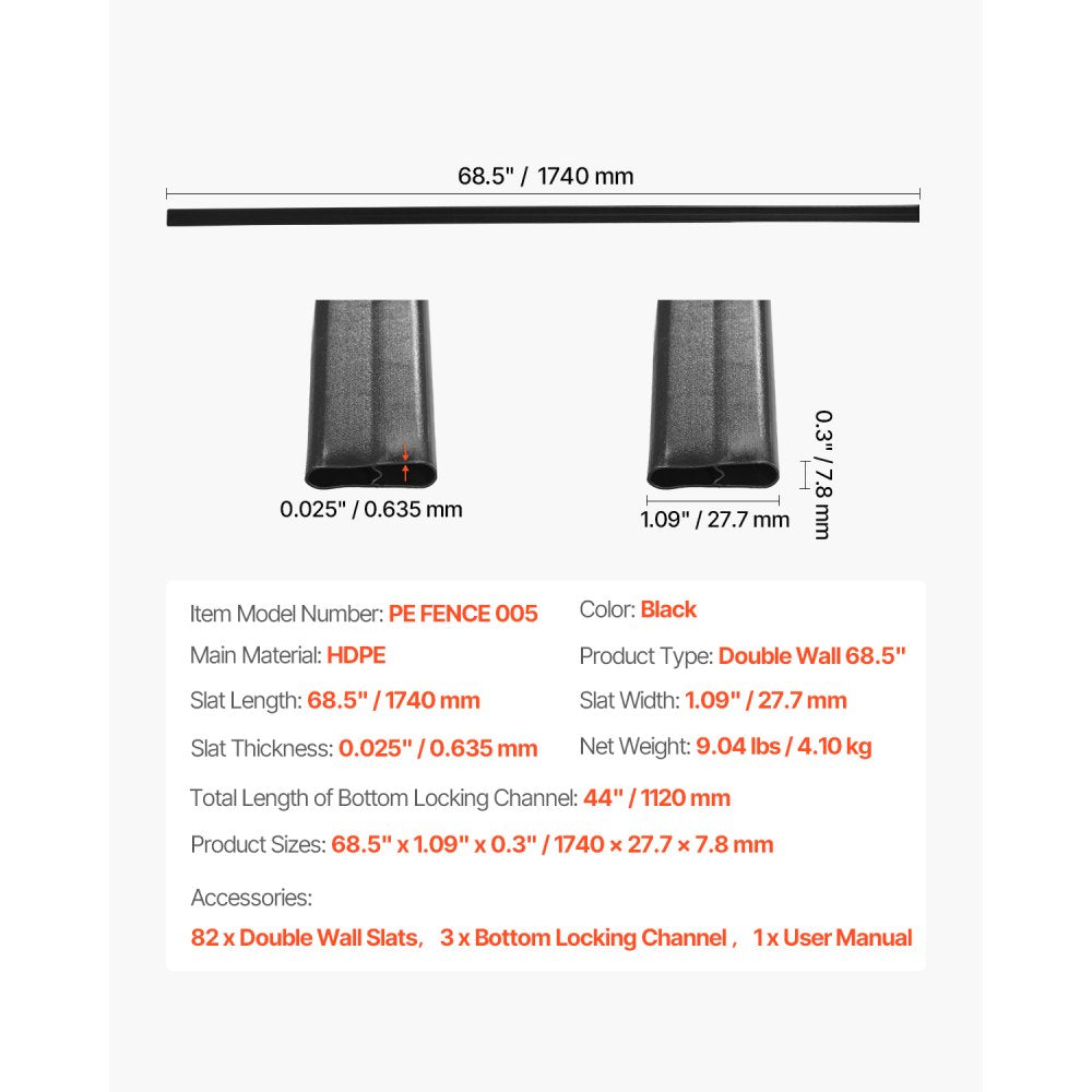 PE FENCE 005 - 68.5" HDPE Privacy Slats for 6' Chain Link Fences
