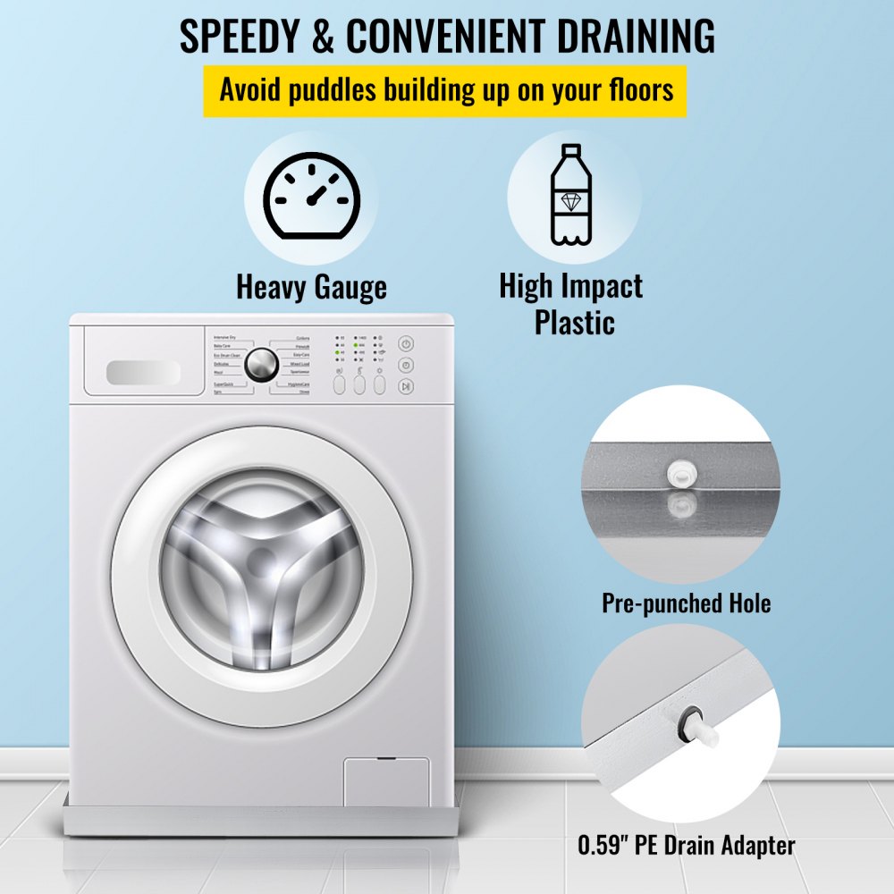 010854317974 - 32" Stainless Steel Washing Machine Pan with Leak Prevention Design