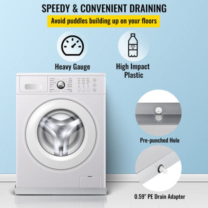 010854317974 - 32" Stainless Steel Washing Machine Pan with Leak Prevention Design