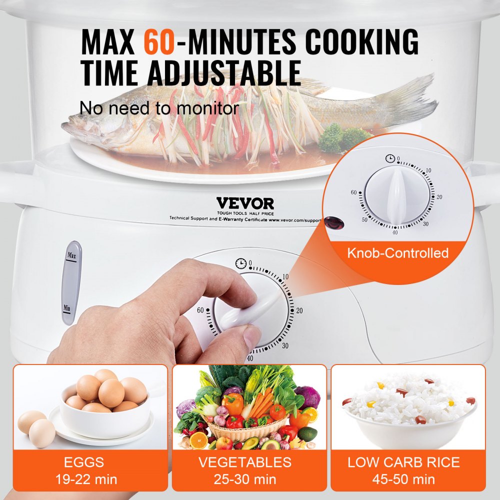 HY-4401 - 7.4QT VEVOR Electric Steamer with 2-Tier Trays and Auto Shut-Off