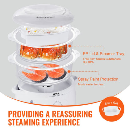 HY-4401 - 7.4QT VEVOR Electric Steamer with 2-Tier Trays and Auto Shut-Off