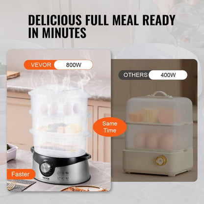 HY-4403NS - VEVOR 9.5L Electric Steamer with 3 Stackable Tiers & 60-Min Timer