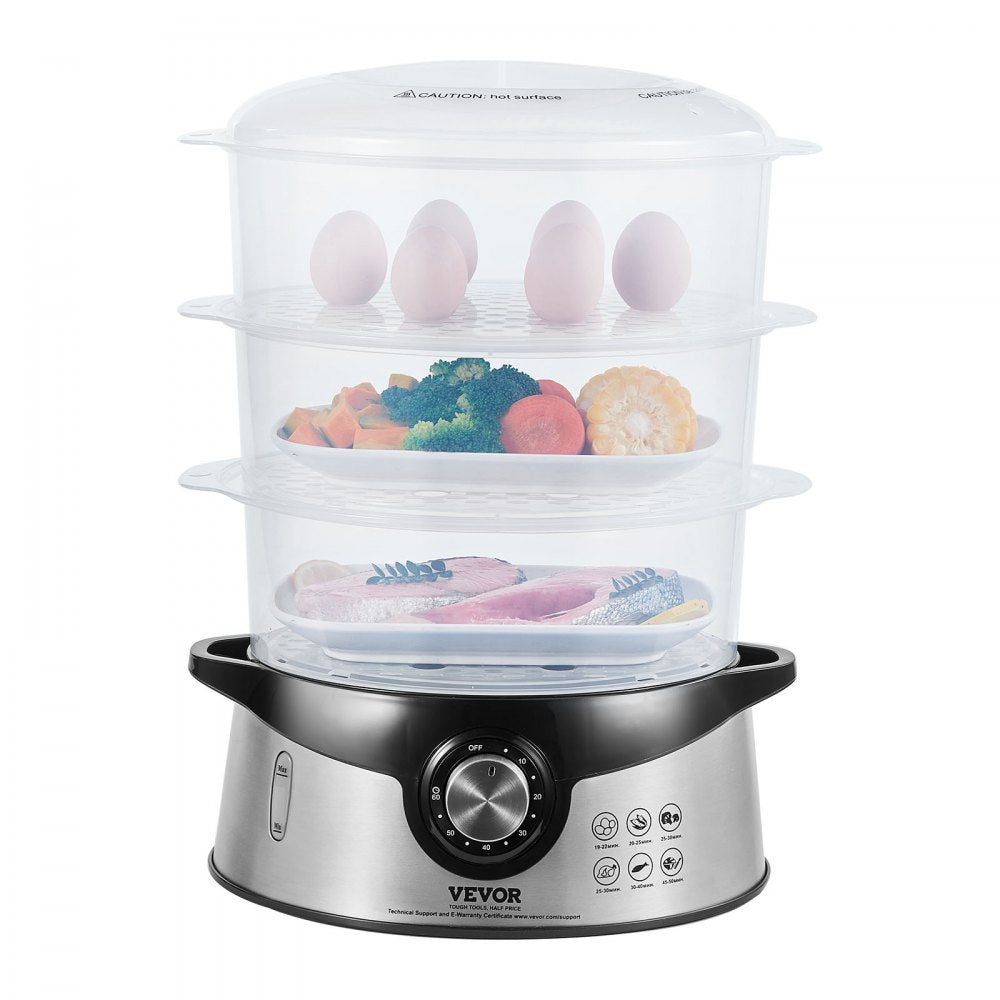 HY-4403NS - VEVOR 9.5L Electric Steamer with 3 Stackable Tiers & 60-Min Timer