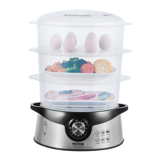 HY-4403NS - VEVOR 9.5L Electric Steamer with 3 Stackable Tiers & 60-Min Timer