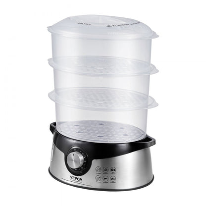 HY-4403NS - VEVOR 9.5L Electric Steamer with 3 Stackable Tiers & 60-Min Timer