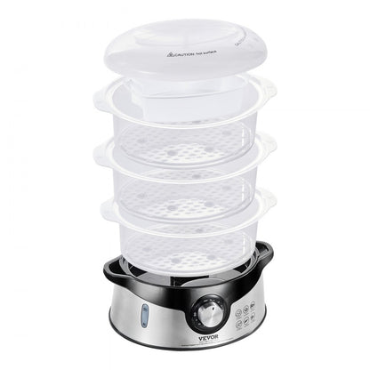 HY-4403NS - VEVOR 9.5L Electric Steamer with 3 Stackable Tiers & 60-Min Timer