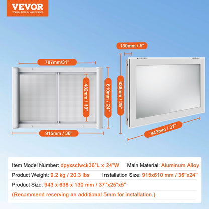 dpyxscfwck36*24W - Durable Aluminum Alloy Serving Window for Food Trucks