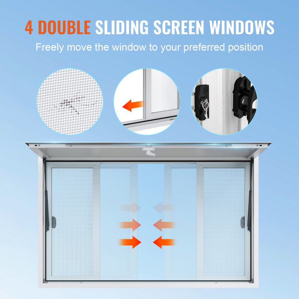 SCFWCK 36"L x 36"W - Aluminum Concession Window with Sliding Mesh for Food Trucks