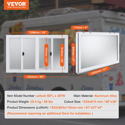 scfwck - 60"x36" Durable Aluminum Concession Window for Food Trucks