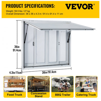 VV-CSW-SC-3636 - 36x36" Aluminum Concession Window with 4 Sliding Screens