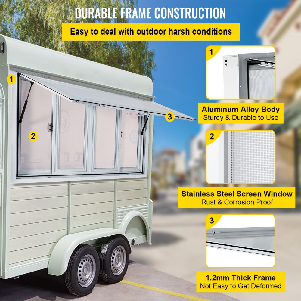 VV-CSW-SC-3660 - 60x36" Aluminum Food Truck Window with 4 Sliding Screens