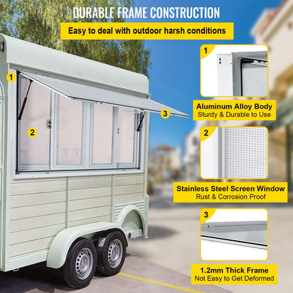 VV-CSW-SC-3660 - 60x36" Aluminum Food Truck Window with 4 Sliding Screens