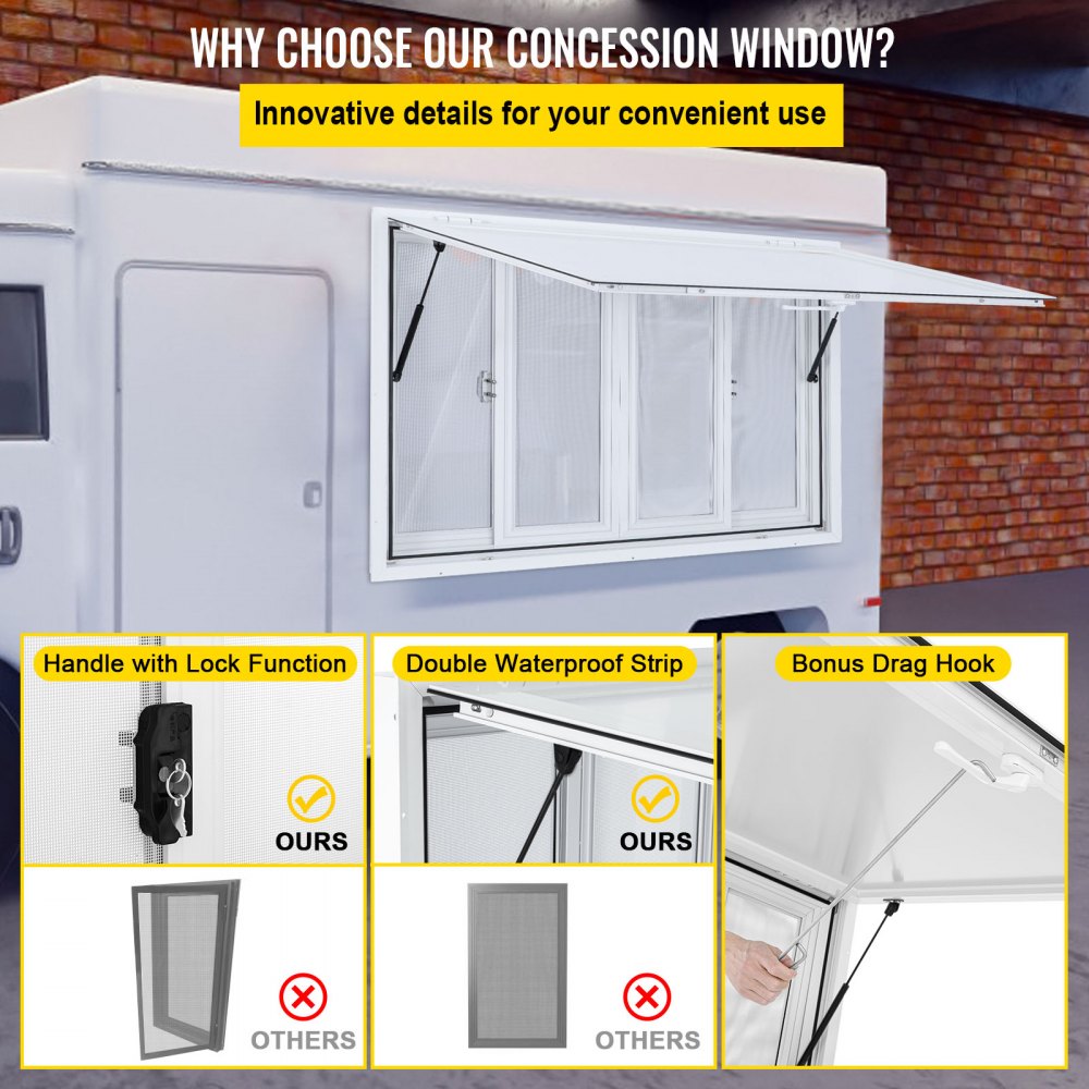 VV-CSW-SC-3660 - 60x36" Aluminum Food Truck Window with 4 Sliding Screens