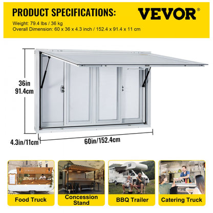 VV-CSW-SC-3660 - 60x36" Aluminum Food Truck Window with 4 Sliding Screens