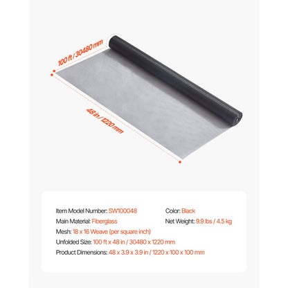 SW100048 - 100ft x 48in Tear-Resistant Fiberglass Window Screen Mesh
