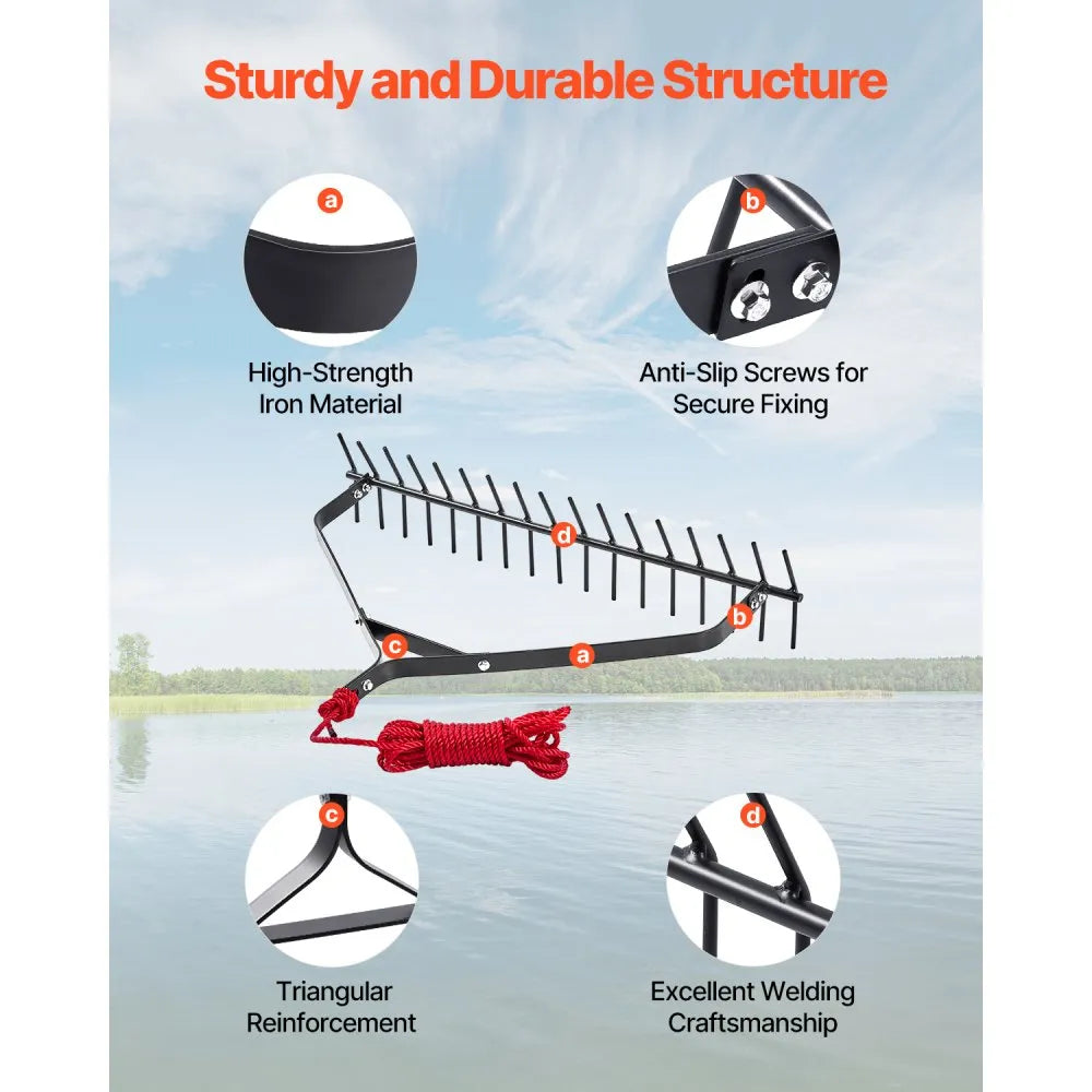 7849 - 32"x6.3" Heavy-Duty Aquatic Weed Rake with 30ft Rope