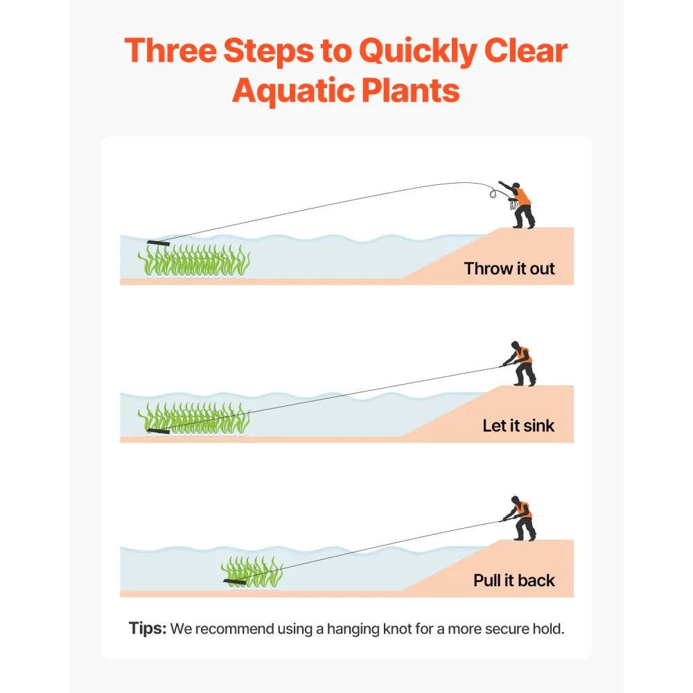 7849 - 32"x6.3" Heavy-Duty Aquatic Weed Rake with 30ft Rope