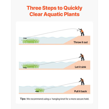 7847 - Durable 8.5" Aquatic Weed Rake with 30ft Rope and Net Bag