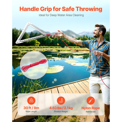 7867 - Stainless Steel Aquatic Rake with 9m Rope for Easy Weeding