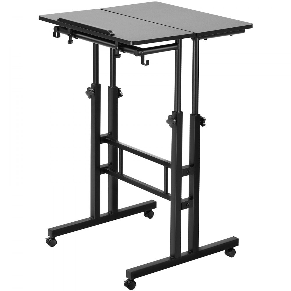 GT-JS-0001 - Adjustable 2-Tier Mobile Standing Desk with 360° Wheels