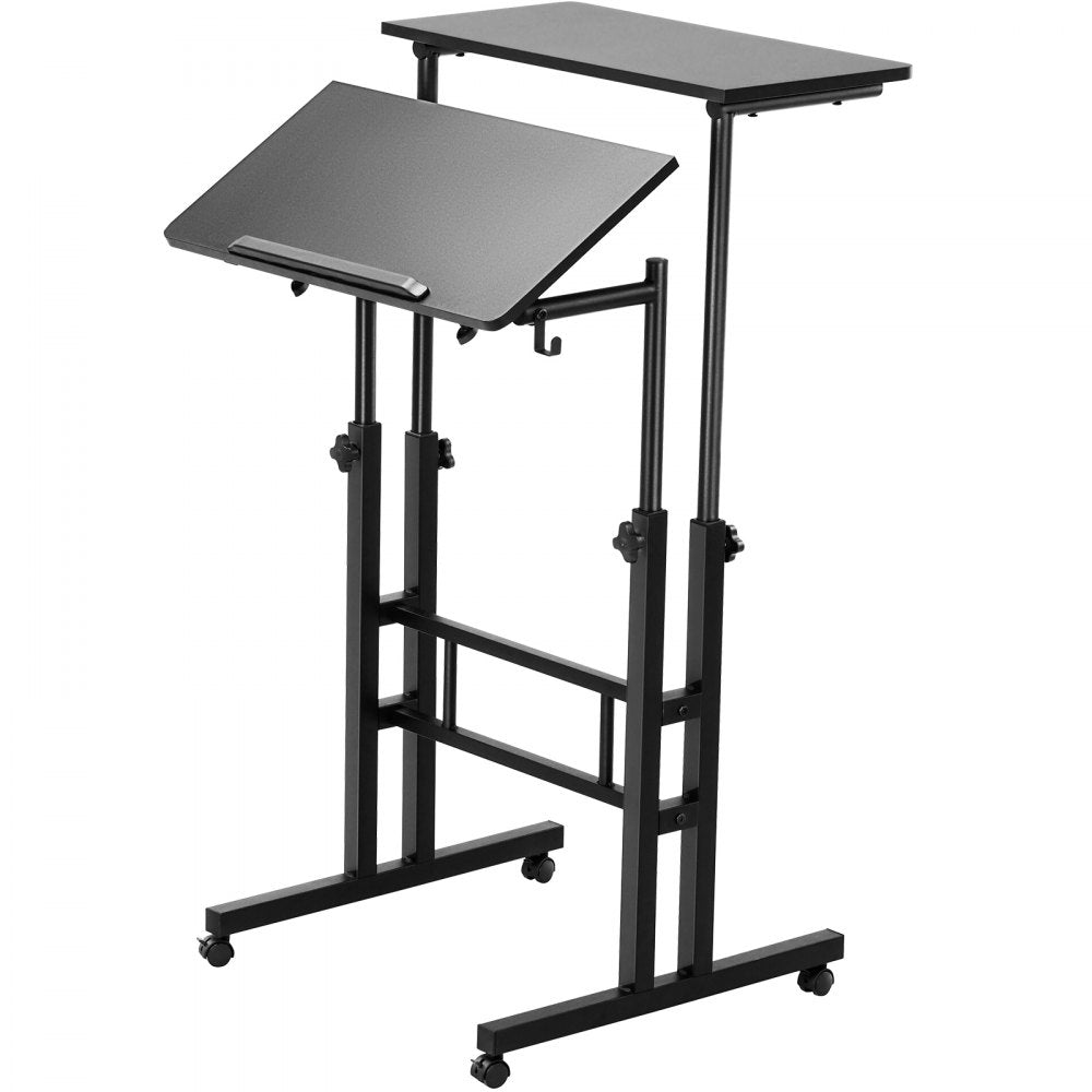GT-JS-0001 - Adjustable 2-Tier Mobile Standing Desk with 360° Wheels