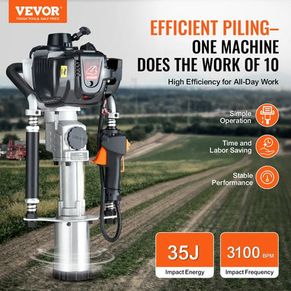JH-65 - VEVOR 37.77cc Gas-Powered Pile Driver with Interchangeable Heads