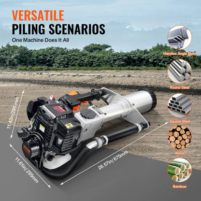 JH-65 - VEVOR 37.77cc Gas-Powered Pile Driver with Interchangeable Heads
