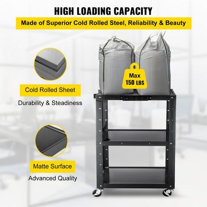 SCTCAV-S7 - Heavy-Duty 24" Steel AV Cart with Height Adjustability