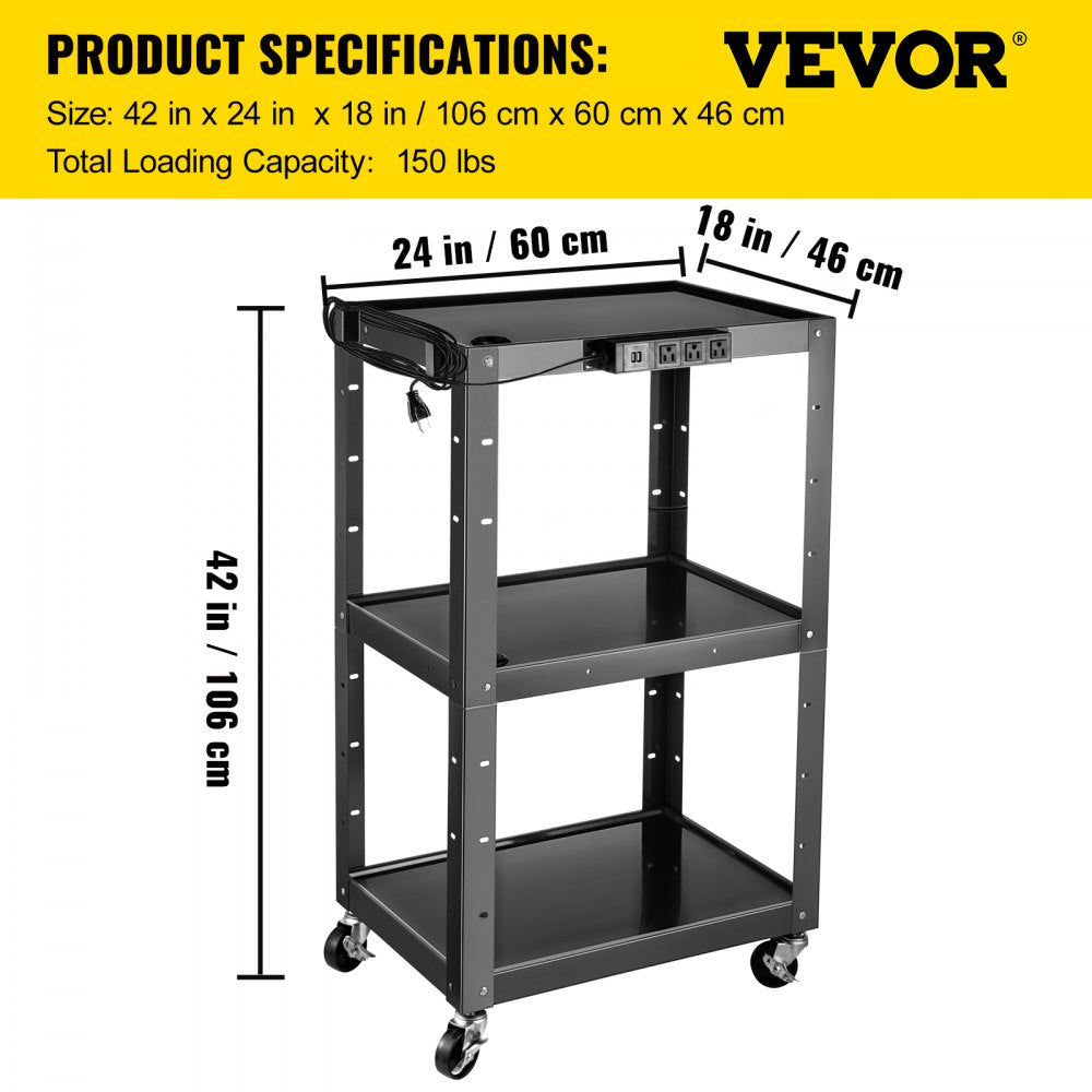 SCTCAV-S7 - Heavy-Duty 24" Steel AV Cart with Height Adjustability