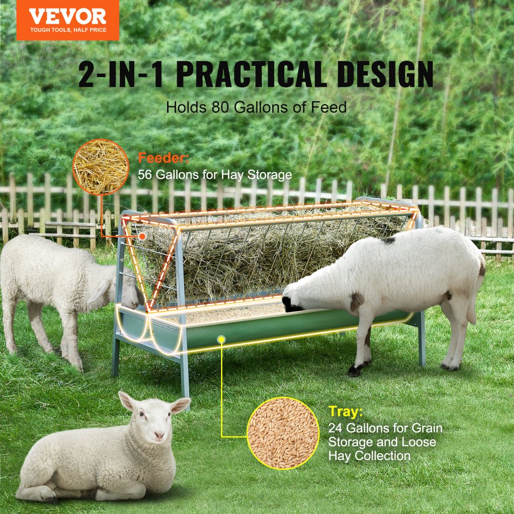 T1097 - Heavy-Duty 2 in 1 Wall Mounted Feeder for Goats & Hay