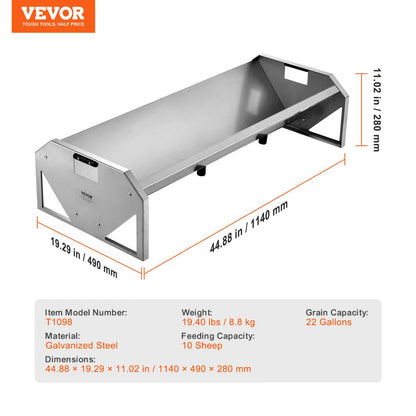 T1098 - 45" Galvanized Steel 22 Gallon Livestock Trough Feeder