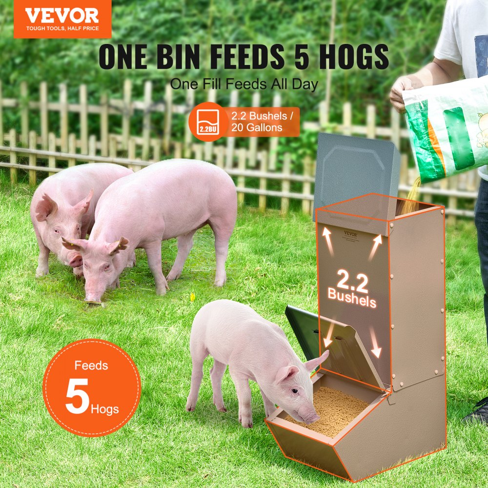 T1090 - 2.2 Bushel Galvanized Steel Hog Feeder for 5 Pigs