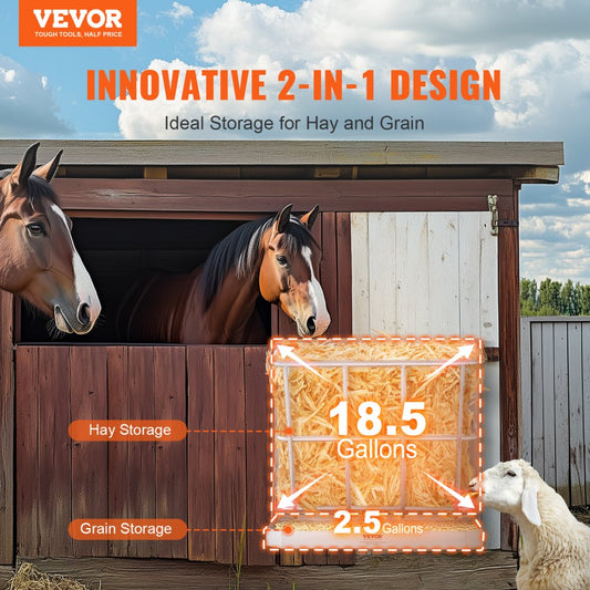 T1095 - 21 Gallon Wall-Mounted Goat Feeder for 5 Goats, Steel Construction