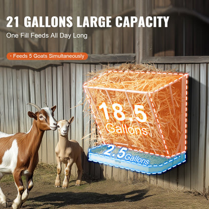 T1095 - 21 Gallon Wall-Mounted Goat Feeder for 5 Goats, Steel Construction