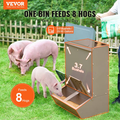 T1091 - Durable 3.7 Bushel Galvanized Steel Hog Feeder for 8 Pigs