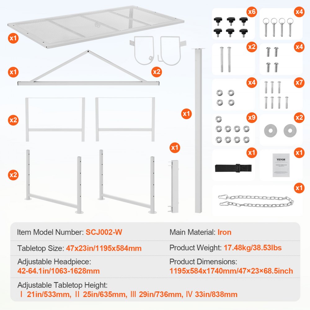 SCJ002-W - VEVOR 47x23" Goat Stand, 500lbs Capacity, Adjustable Height 21"-33"