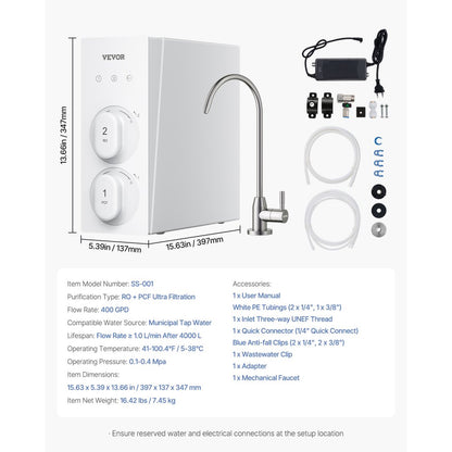 SS-001 - 400 GPD Tankless Reverse Osmosis System with 8-Stage Filtration