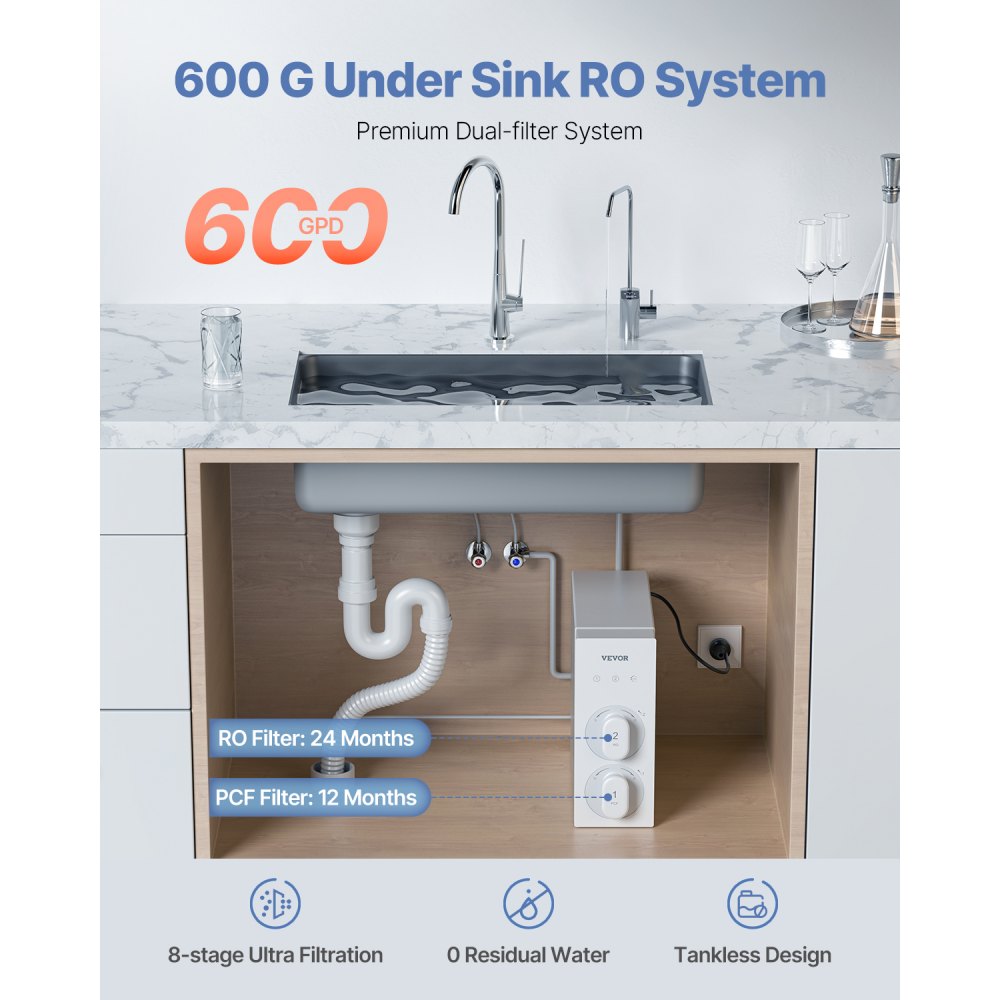 SS-003 - 600 GPD Tankless RO System with 8-Stage Filtration
