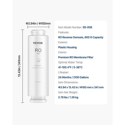 SS-008 - 600 GPD Reverse Osmosis Filter for SS-003, Tool-Free Replacement